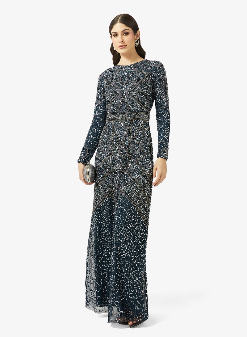 MARYISA Boat Neck  Sequin Maxi Dress - Image 4